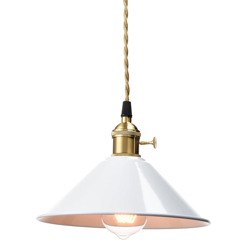 CLAXY Industrial mini Pendant Light White 8.66" Metal Umbrella Shade Hanging Kitchen Ceiling Pendant Lighting with Switch for Loft, Bar, Foyer, Dining, Bedroom