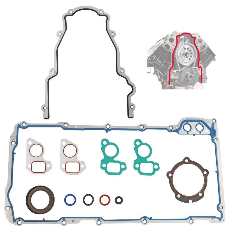 Timing Cover Gasket Set & Oil Pan Gasket Set Compatible with GM Chevy Cadillac Buick Saab Isuzu Vehicle 4.8 5.3 6.0 6.2L LS V8 Engine 1999-2011 Replaces# TCS45993 12633904 OS32241 OS30693R 12612350