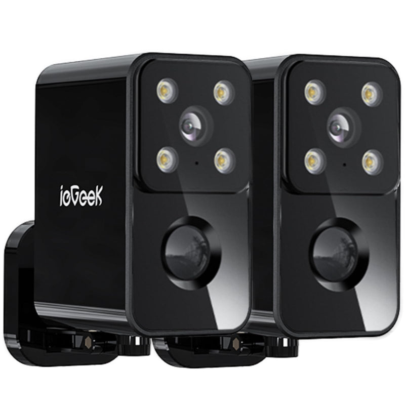 ieGeek Security Cameras Wireless Outdoor, Home Security Cameras Pan Rotating 180° Battery Powered WiFi Camera with 2K Color Night Vision, AI Motion Detection, 2-Way Audio, No Subscription,IP66,2-Pack Black-2 Pack