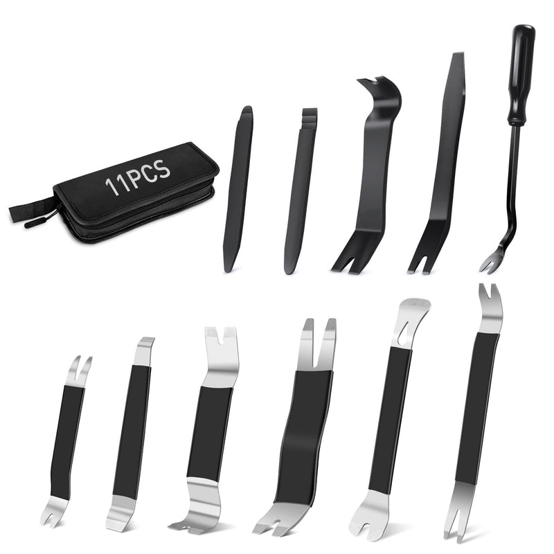 GOOACC 11PCS Trim Removal Tool Kit, Metal & Nylon Pry Tools Set for Car Door Panel, Dashboard, Audio, Clips, Fastener Remover w/Storage Box – Black