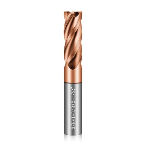 3/8" Carbide End Mills - 4 Flute Square End Mill with AlTiN Coating, HRC 55 Deg, 4T Tungsten Milling Bits for Stainless Steel, Hardened Steel, Cast Iron, Copper, Alloys & More 3/8 in 1