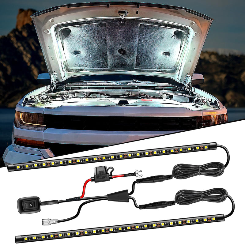 Nilight 2pcs Under Hood Light Strip 42LED Waterproof Underhood Work Light with On/Off Switch Blade Fuse Engine Bay Repair Light White 12V for Car Truck SUV 15.7 Inch 2PCS