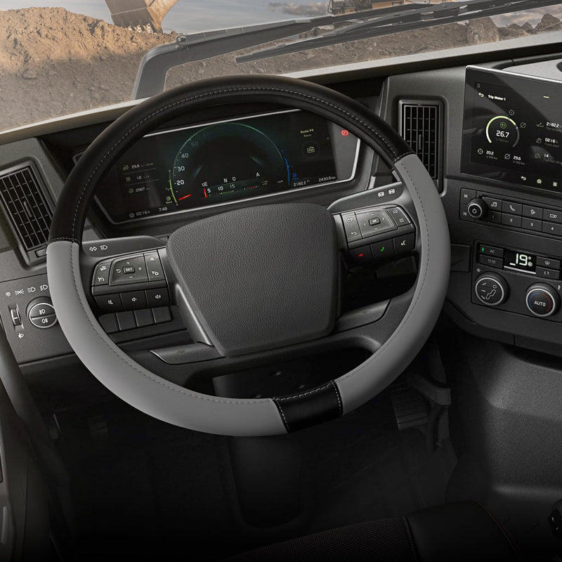 Cat® BigDrive Faux Gray/Black Leather Semi Truck Steering Wheel Cover, Fits RV and Big Rig Trucker, Steering Wheel Cover for Trucks 18 Wheeler - X-Large 17.5" - 18" Inches XL Big Rig (17.5-18") Black/Gray BigDrive