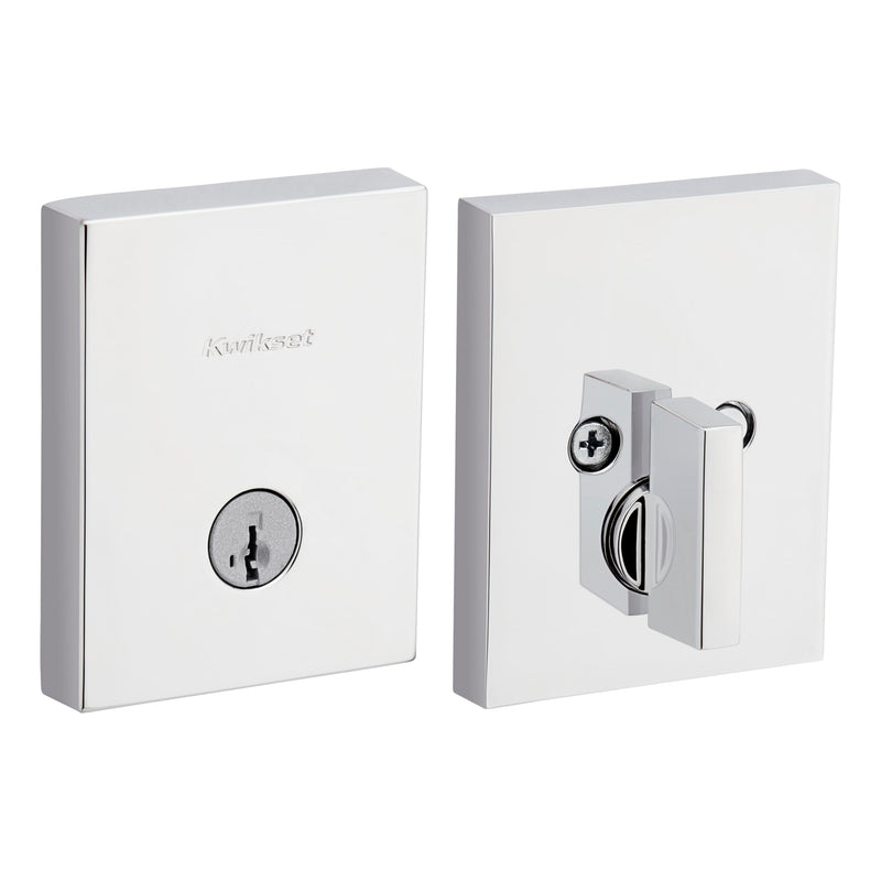 Kwikset San Clemente Deadbolt Lock, Polished Chrome Rectangle Exterior Keyed Front Entry Door, Pick Resistant SmartKey Rekey Security, Single Cylinder Dead Bolt