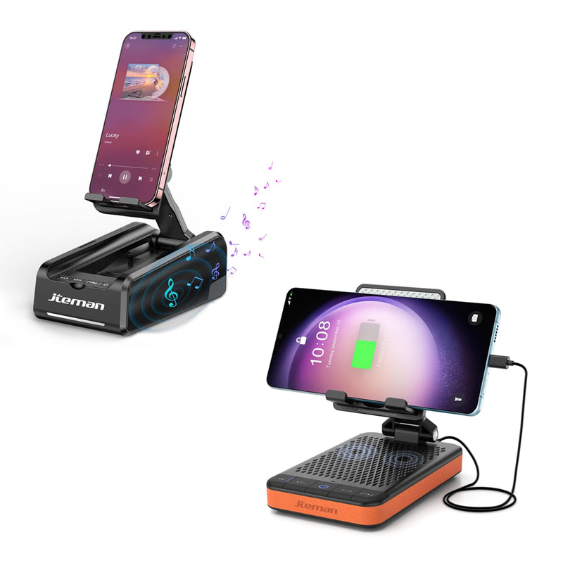 JTEMAN 2 in 1 Cell Phone Stand with Bluetooth Speaker & 3 in 1 Bluetooth Speaker Phone Stand with Power Bank
