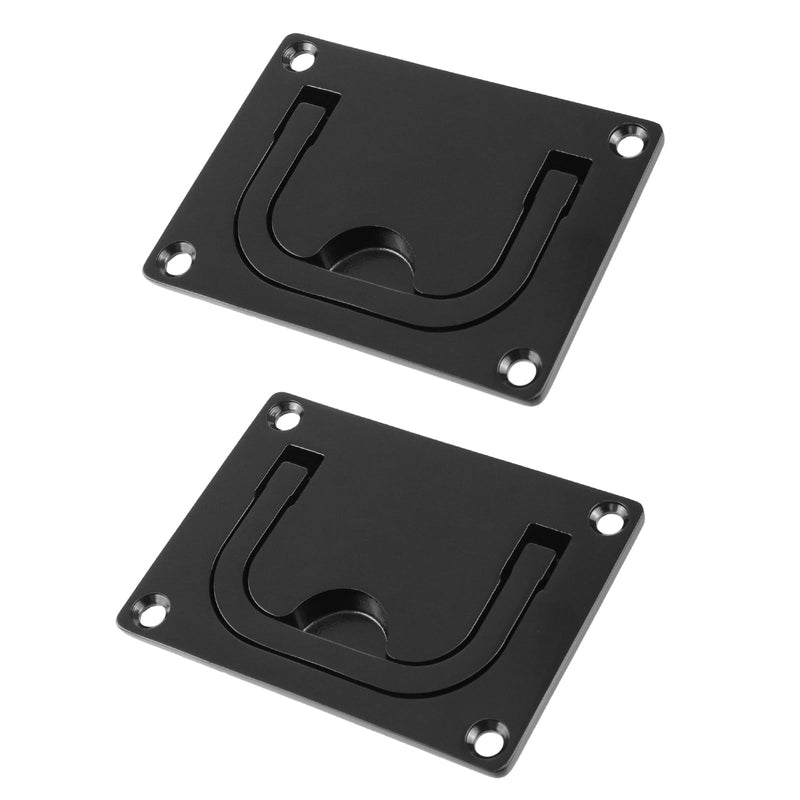 Bitray 2Pcs Recessed Flush Pull Handle 316 Stainless Steel Flush Ring Pull Handle Boat Hatch Pull Black (3.78 x 3.07inch) Black/96mm x 68mm