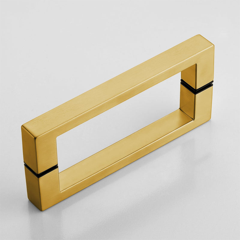 Shower Door Handle Stainless Steel 152mm/6 inches Square Corner Back to Back Double Side Pull for 1/4" to 1/2" Thickness Glass - Brushed Gold 6 inch Rectangle Handle