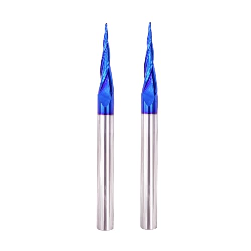 2PCS Tapered Ball Nose End Mills 1/4" Shank, 1/32" Cutting Diameter, 6.2 Degree, Solid Carbide CNC Router Bits wiith Nano Coated for 2D/3D Milling Engraving Carving BRB362 2 6.2Deg