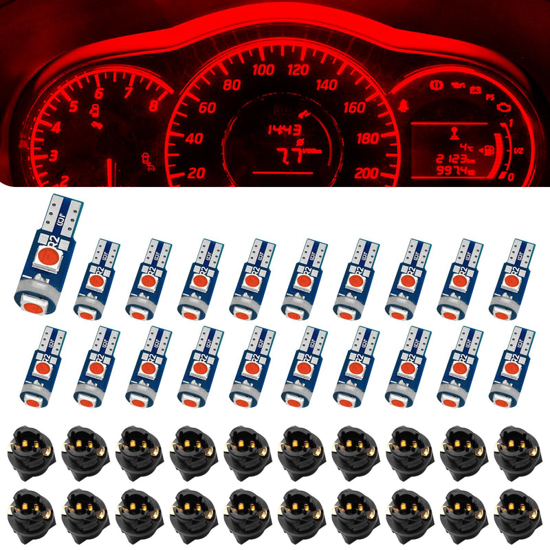 74 Led Bulb Dash Lights Super Bright, T5 37 74 LED Bulb with Twist Lock Socket PC74 PC37, Dashboard Lights, Instrument Cluster Bulbs Kits,Pack of 20 (Red) red