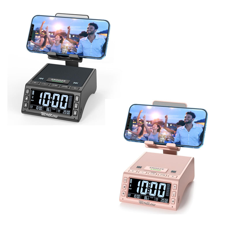 L36 Bluetooth Speaker with Phone Stand Charging Station Black and Pink