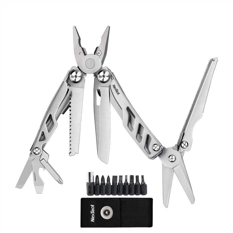 NexTool 14-in-1 Multi-Tool, Stainless Steel Multitool Pliers with 80Cr14Mov Pocket Knife, 2 Safety Locks and Huge Scissors, EDC Multitool Utility Tool for Camping Outdoor Activities (Flagship Max) Full Size Flagship Max