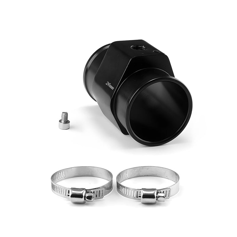 Water Temp Joint Pipe, 26mm Aluminum Radiator Sensor Adapter with 2 Hose Clamps, Universal Water Temp Meter Temperature Gauge Joint Pipe Adapter Connector, Car Accessories