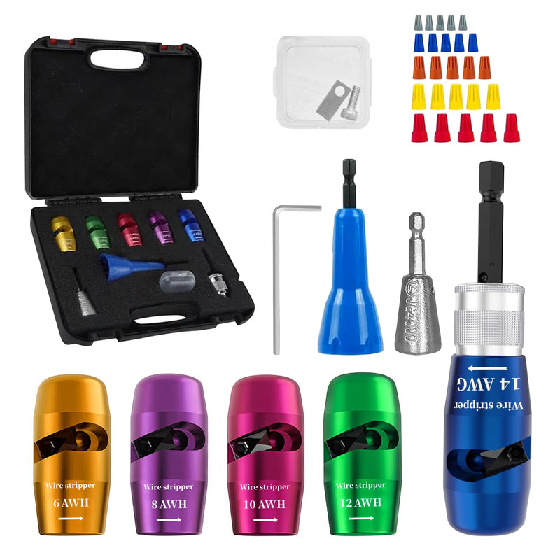 Wire Stripper for Drill, 6/8/10/12/14AWG Wire Twister Tool for Drill, Wire Stripping and Twisting Tool Kit, 25 PCS Wire Nuts, Electric Drill Wire Stripper for Quick & Efficient Use