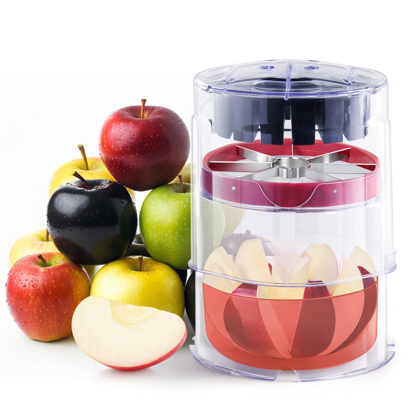Newness 5.12-Inch Apple Slicer - 8 Slices, Ultra-Safe & Heavy-Duty Stainless Steel Extra Large Apple Cutter, Upgraded Cut Apples All The Way Through, with Red Bowl