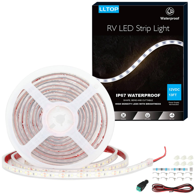 RV Awning Lights 12vdc 13ft/4m White LED Strip Camper Waterproof IP67 Motorhome Travel Trailer Canopy Outdoor RV Underglow Exterior Tape Lights