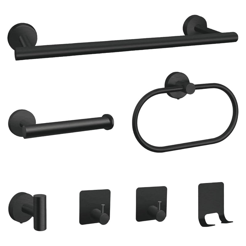 7-Piece Bathroom Accessory Set self-Adhesive Brushed Black Bathroom Hardware, Bath Towel Bar Set, Towel Racks for Bathroom, Wall Mounted