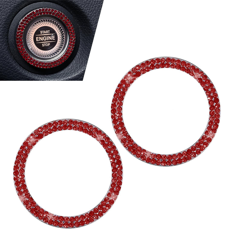 2PCS Push Start Button Ring,Bling Rhinestone Car Engine Start Stop Decoration Ring, Cute Car Accessories,Bling Car Accessories for Women Interior (Red) red-2