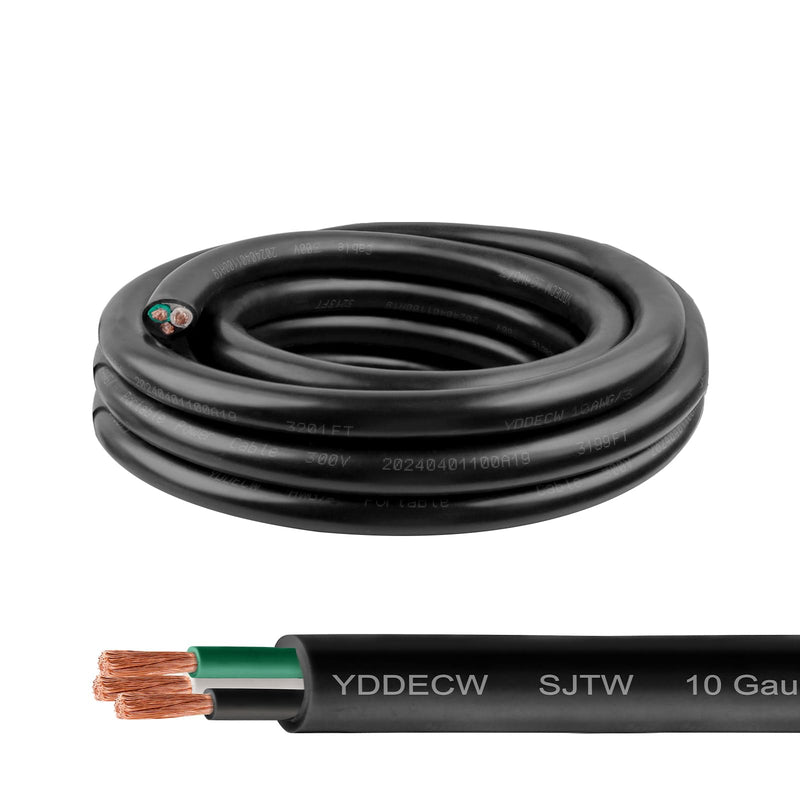10ft 10/3 10 AWG SJTW 300V Wire (3 Conductor) - 10 Gauge SJTW Cable with UV-Resistant Jacket for Motor Leads, Battery Chargers and Machine - 3 Conductor - 10 Feet Electrical Wire 10AWG(3 Conductor)