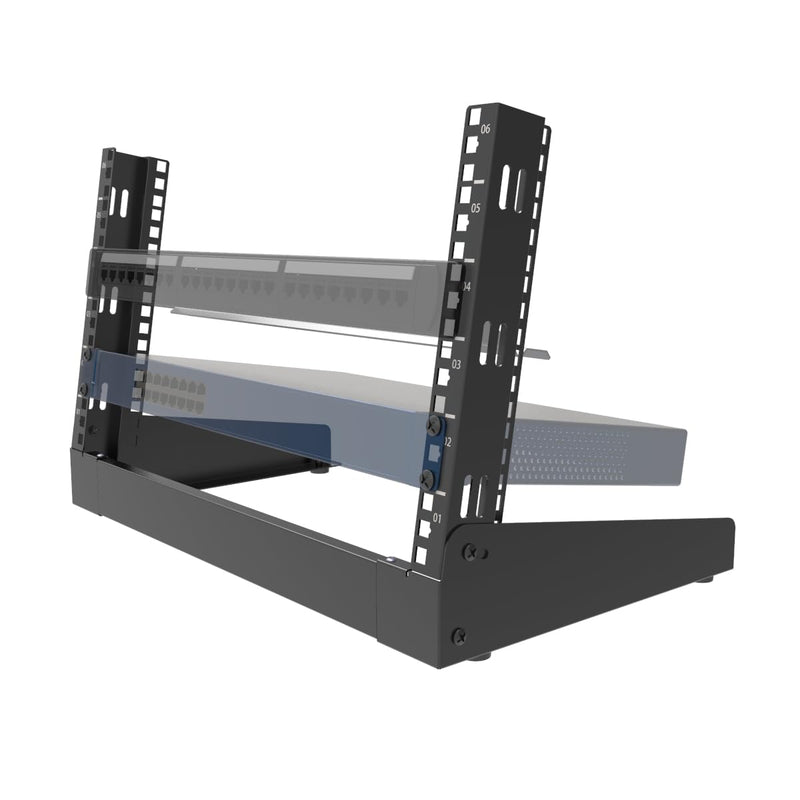 JINGCHENGMEI 6U Desktop Network Rack 19 inches Small Open Frame Rack 2 Post Free-Standing Tabletop Rack for Patch Panel, Data, AV, IT,Studio or Computer Equipment (6U)