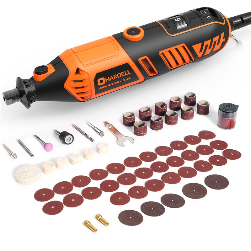 HARDELL 180W Corded Rotary Tool Kit, 8000-35000 RPM 61 Accessories for DIY | Powerful 180W Rotary Tool Kit for Cutting, Sanding, Grinding, Polishing, Engraving & Drilling Orange
