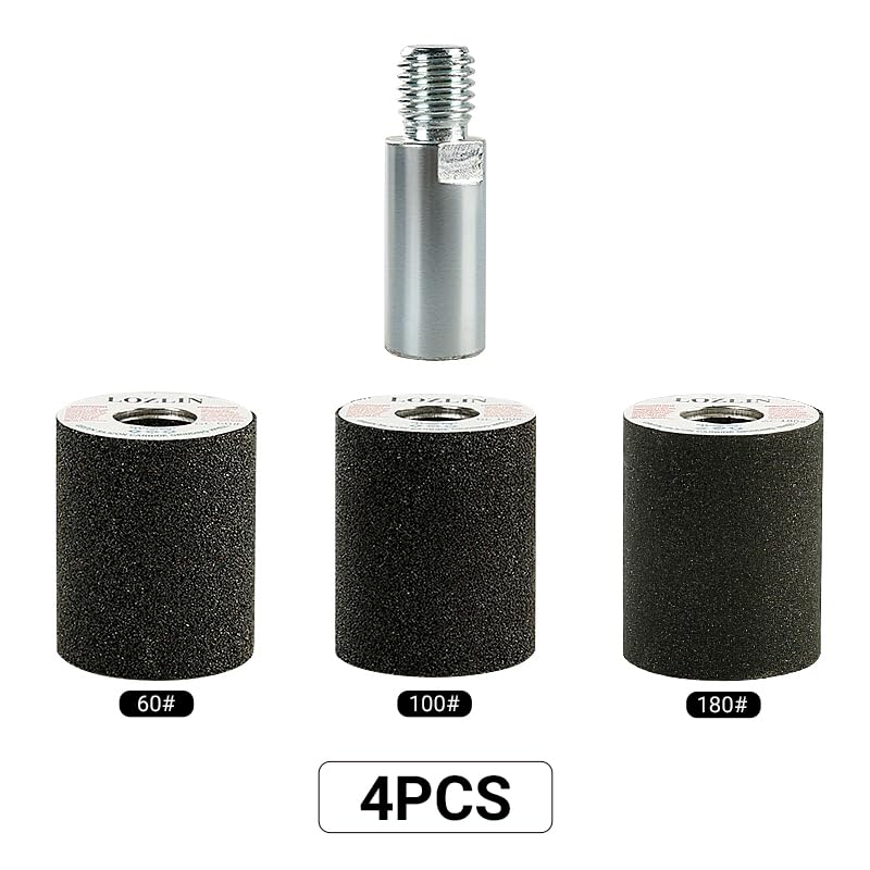 LOZLIN 4PCS Cylindrical Diamond Grinding Wheel Polishing Head Abrasive Sanding Wheel 50/100/200 Grit Angle Grinder Grinding Heads Matching Extensions