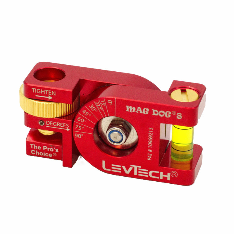 LEVTECH® Mag Dog® 8 Magnetic Conduit Bending Level for Electricians – Patented 8-Angle No Dog Level for EMT & Rigid Conduit, Rare Earth Magnets, Replaceable Vial, Billet Aluminum