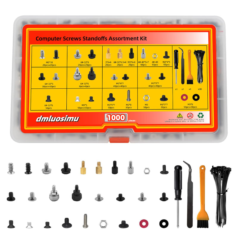 1000pcs Computer Screw & Standoff Kit - Motherboard Mounting Screws for ATX Cases, HDD/SSD, Power Supply, GPU, PC Fans - DIY PC Building & Repair Essentials