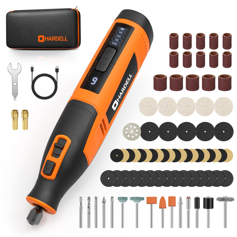 4V Cordless Rotary Tool Kit with 80Pcs, 4000mAh Long-lasting Battery, 6 Speeds 8000-28000RPM Rotary Tool with Digital Display for Cutting, Sanding, Polishing, Drilling, Engraving, DIY Crafts(Orange)