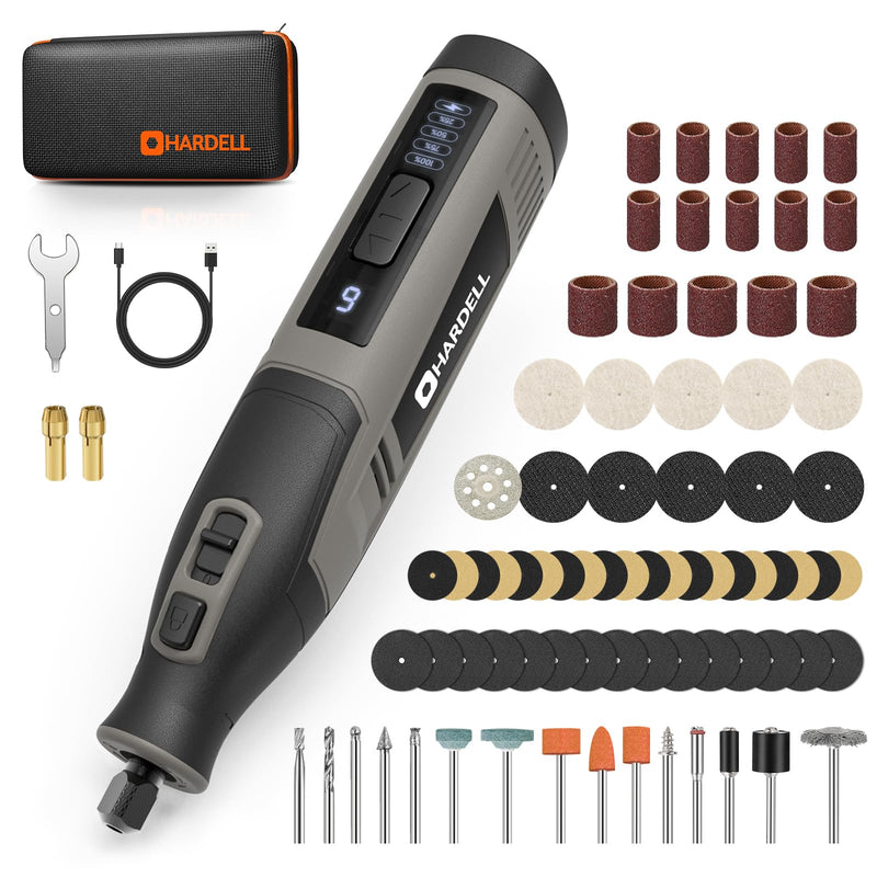 4V Cordless Rotary Tool Kit with 80Pcs, 4000mAh Long-lasting Battery, 6 Speeds 8000-28000RPM Rotary Tool with Digital Display for Cutting, Sanding, Polishing, Drilling, Engraving, DIY Crafts (Grey) Gray