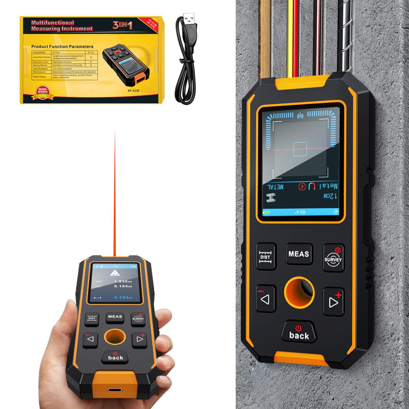 Stud Finder Wall Scanner - with Laser Distance Meter & Digital Level, 5 in 1 Rechargeable Multifunctional Stud Detector with Upgraded Sensor, HD LCD Display and Voice