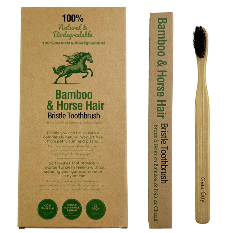 Gaia Guy Soft Natural Bristle Bamboo Toothbrush (NO Nylon - Horse Hair ONLY) - Totally Compostable & Biodegradable Soft Horsehair Bristle and Bamboo Toothbrushes - Zero Waste & Plastic-Free