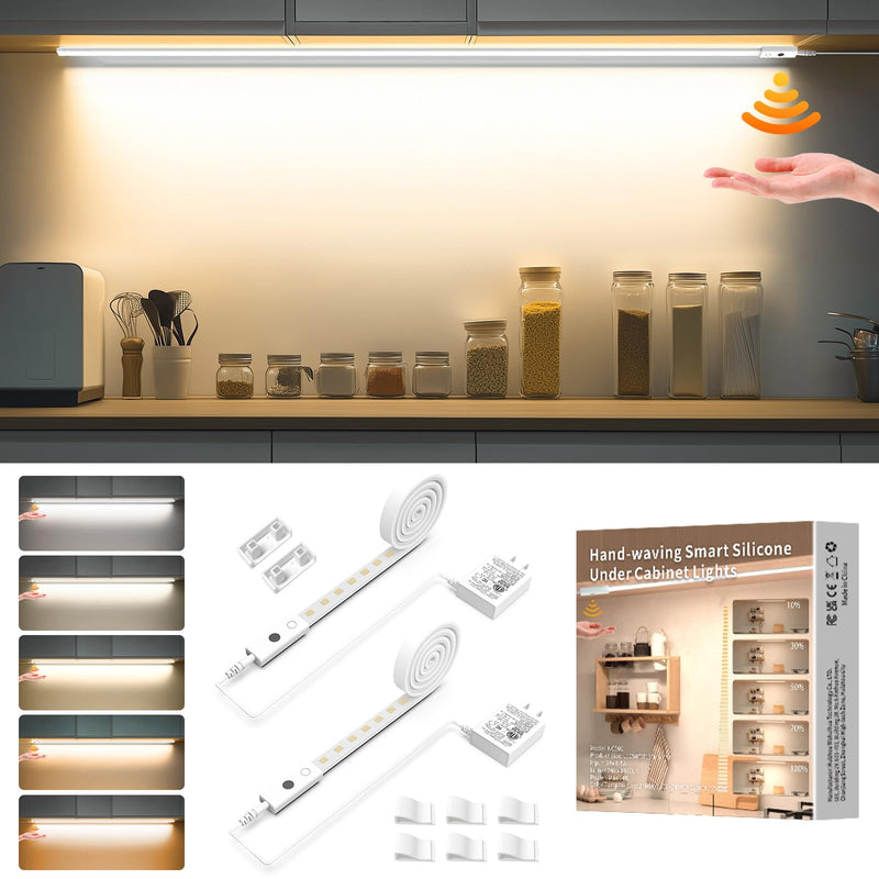 MY BEAUTY LIGHT 80in Smart Under Cabinet Lights, Handwave Sensor Under Counter Lights for Kitchen, 2700K-6500K 1090lm Stick-on Closet Light, Slim Cuttable Plug and Play Kitchen Lamp, 2 Rolls of 40in 40IN(PACK OF 2)