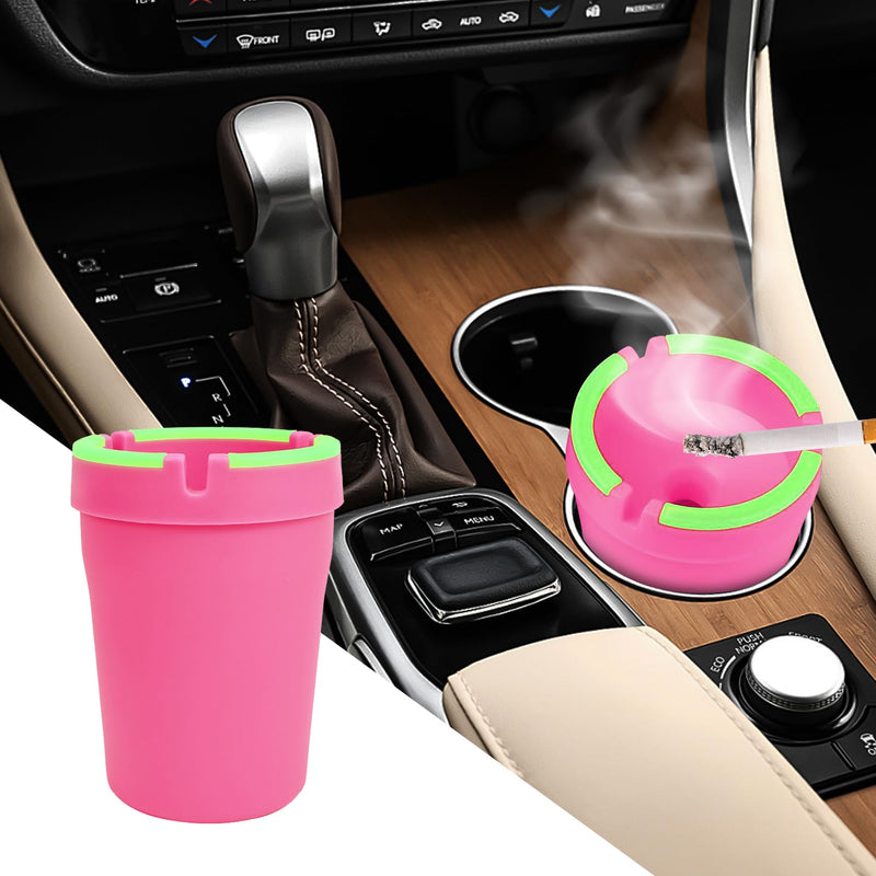 Glow in The Dark Car Ashtray, Smell Proof, Multifunctional with Lid, Smokeless for Car Truck SUV, Pink