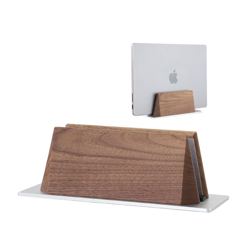 muso wood Vertical Laptop Stand, Walnut Laptop Holder Desktop Stand with Adjustable Dock Size, Wooden Laptop Stand for MacBook Pro and Other Laptops