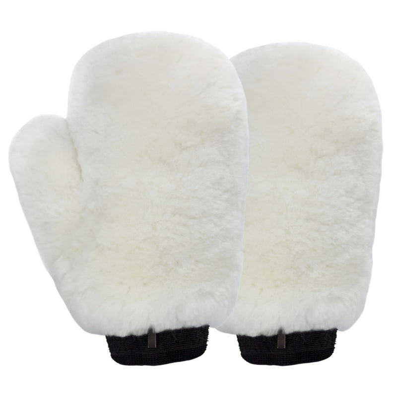 Gracefur Ultra-Soft Sheepskin Grooming Mitts for Horses – 2-in-1 Lambswool Applicator Wipe Mitt for Tack, Saddle & Boot Cleaning, Leather Care – Perfect Washing Gloves for Sensitive Horses(White) White