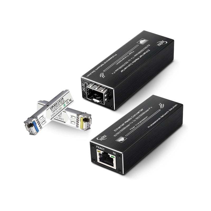 Mini Gigabit Fiber Media Converter Pair 10/100/1000Mbps with Matched SFP Module Pair (SM Single Fiber 1310nm/1550nm 20km), USB Type-C 5V Power Input, for CCTV/IP Cameras SMSF