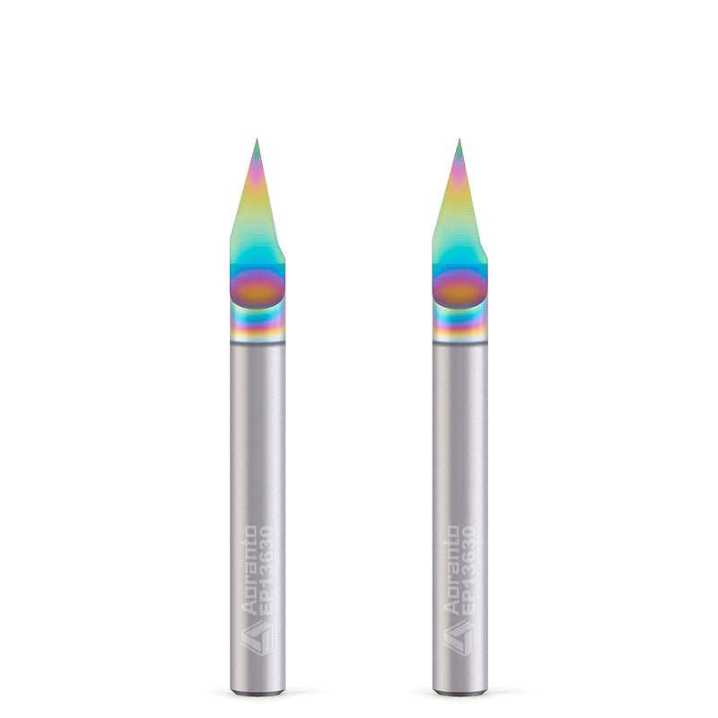 EP13630 30-Degree Signmaking Engraving Router Bits 1/4" Shank 0.005" Tip, Industrial Quality Extra Long Life Coating Soild Carbide Chamfer V-Groove CNC Bit for Wood Carving Engraving, 2 Pack 30 Degree 30 Deg x 0.005"Tip x 1/4"Dia x 0.44"CL x 1/4"SHK