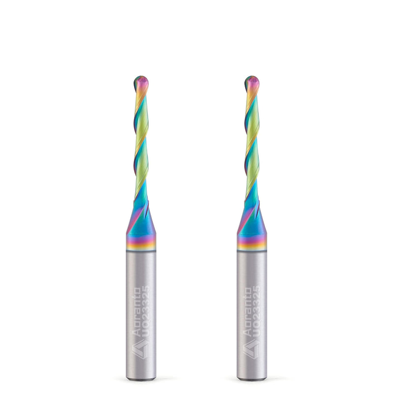 UQ23325 1/8" Ball Nose CNC Router Bit 1/4" Shank, Industrial Quality Extra Long Life Coating Carbide Up Cut Round Nose Spiral End Mill for Wood Carving 1/8 Dia x 1 Inch CL 2 Flute, 2 Pack 1/8"Dia x 1/16"R x 1"CL x 1/4"SHK