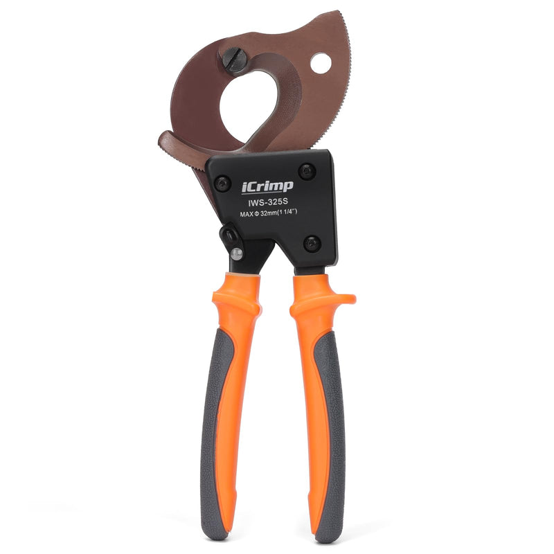 iCrimp IWS-325S Heavy-Duty Cable Cutter for Max 32mm Wire | Spring steel blade, cuts electrical aluminum copper and multi-core cables, labor-saving ratchet, safety lock
