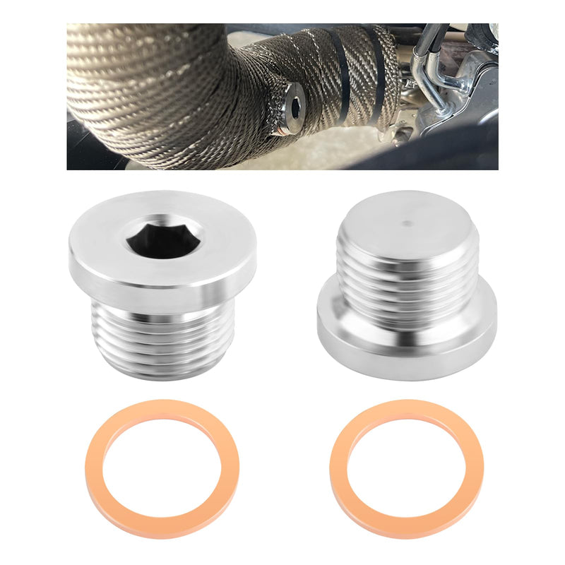 2PCS M18x1.5 Sensor Plug Inner Hex Head with Brass O-Ring,Stainless Steel Sensor Bung Sealing Exhaust System,Universal Car Accessories for Car Truck Motorcycle Exhaust Pipe and Sensor
