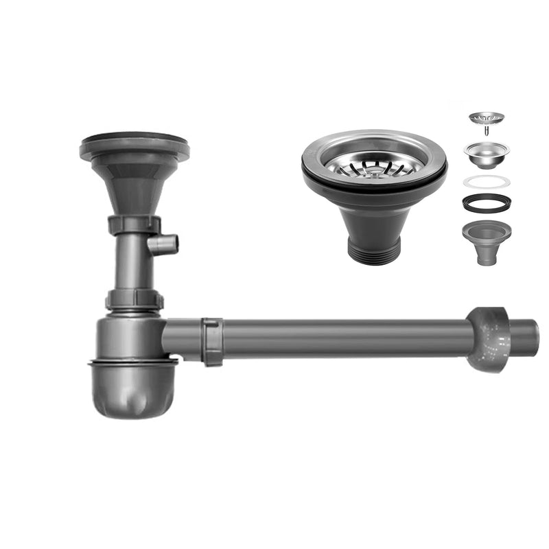 1 1/2" Sink Drain Kit P-Trap Drain Strainer Adjustable Height with 3-1/2" Kitchen Sink Drain Assembly Kit 304 Stainless Steel for Single Kitchen Sinks Bar Sinks and Laundry Sinks Gray