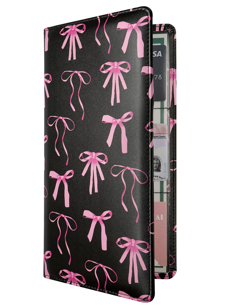 Mymazn Car Registration and Insurance Holder, PU Leather Glove Box Car Organizer with Magnetic Closure, Car Document Holder for Driver's License & Essential Documents (Pink Bow) Pink Bow