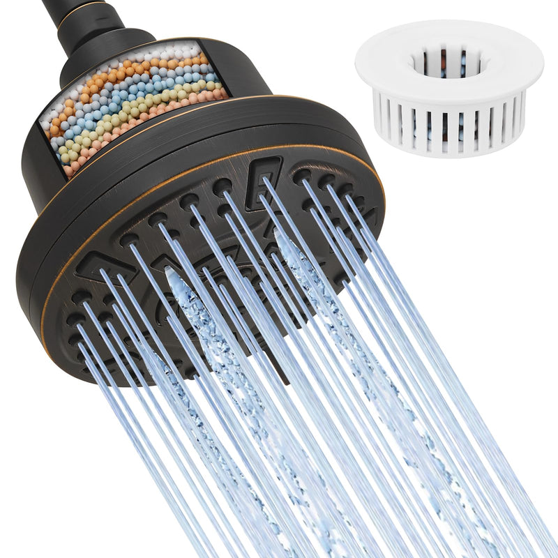 High Pressure Shower Filter Head Oil Rubbed Bronze Fixed Shower Head 7 Settings, 5 Inch Bathroom Rain Shower Head with Enhanced Filter for Hard Water, Reduces Chlorine and Harmful Substances