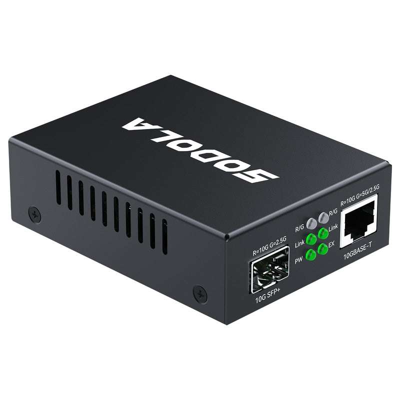 SODOLA 10GbE SFP+ Media Converter| RJ45 to SFP+ Transceiver | 100KM Fiber Support | Plug & Play | Port Lightning Protection 10Gb Ethernet Transceiver, (SFP Modules NOT Included)