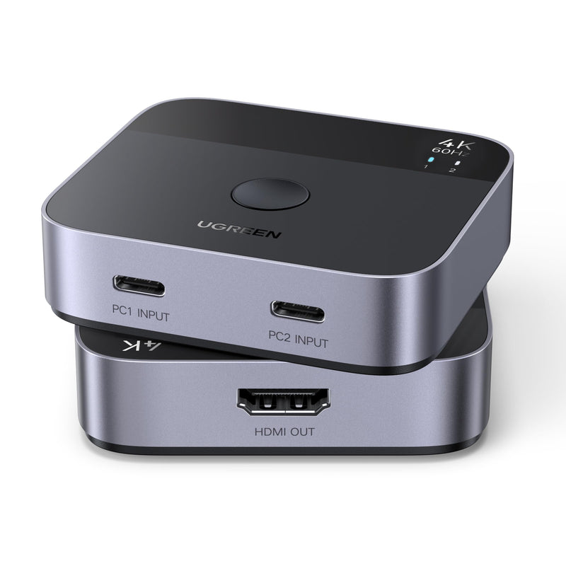 UGREEN 2 USB C in 1 HDMI Out Switch 4K@60Hz, Aluminum USB C Switcher 2 Computers Supports HDR HDCP2.2 Compatible with Laptops, Tablets, Smartphones, MacBook Air/Pro, iMac All-in-One Desktop Computer