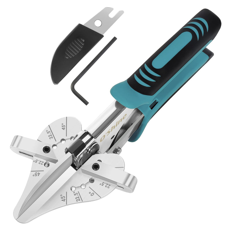 O'Shine 22.5 Professional Ratchet Miter Shears Elite, 22.5 45 & 90 Degree Heavy Duty Multi Angle Base Shoe Cutter, 3X Effort Saving Shoe Molding & Quarter Round Cutting Tool, 1 Extra Replacement Blade