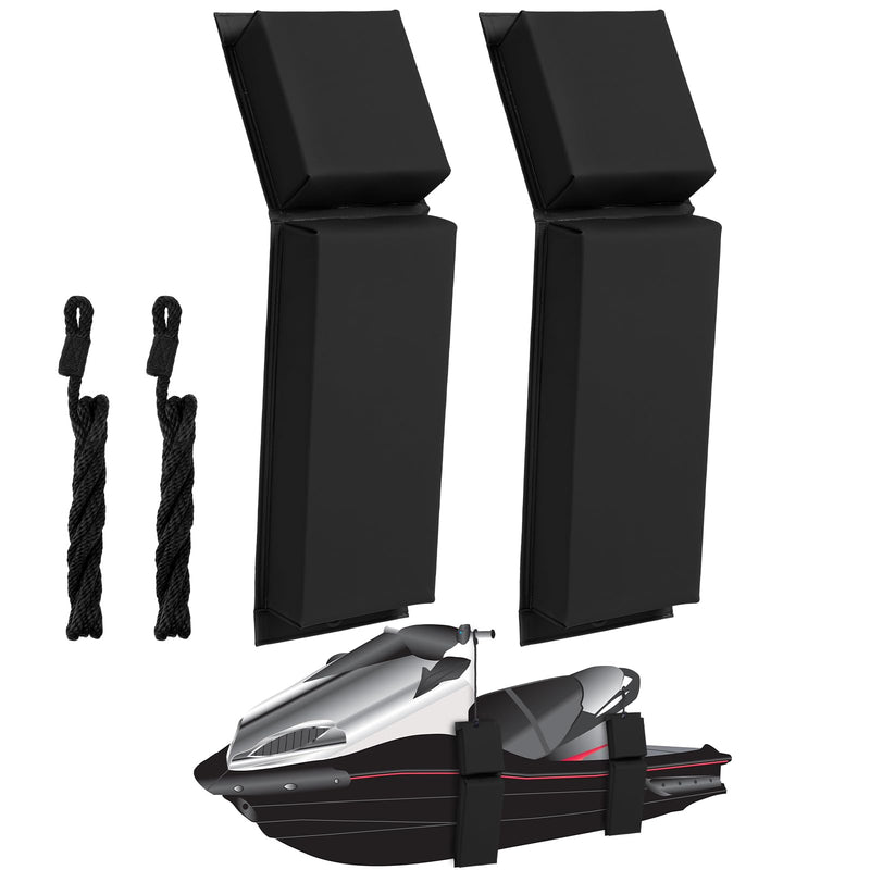 2 Pcs PWC Boat Fender with Cords, Jetski Pontoon Boat Bumpers for Docking, Dock Bumper PWC Safe Contour Fender for Motorboat Boats Dock Marine Hull Accessories Black General