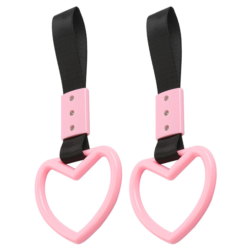 2PCS Heart Shaped Car Handle Straps, Rear Bumper Warning Keychain Ring with Drift Charm for Car Exterior Interior Accessories (Pink) Pink
