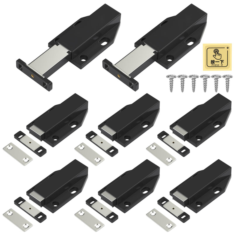 Push to Open Latches Jiayi Magnetic Push Open Catch Touch Latches for Cabinet Kitchen Drawer Closer Touch Release Open for RV Cupboard Door Damper, Large Push to Open Wardrobe Closure ((Black, 8 Pack) Black
