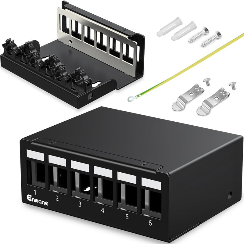 6 Port Patch Panel Blank Keystone Patch Panel STP&UTP Compatible with LC/SC/ST/FC/USB/HDMI Keystone Jack for Desk Mount Home Ethernet Termination Box 1u 6Port